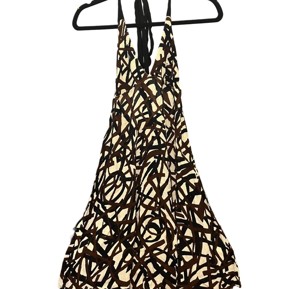 90s Brown and Cream Halter Dress